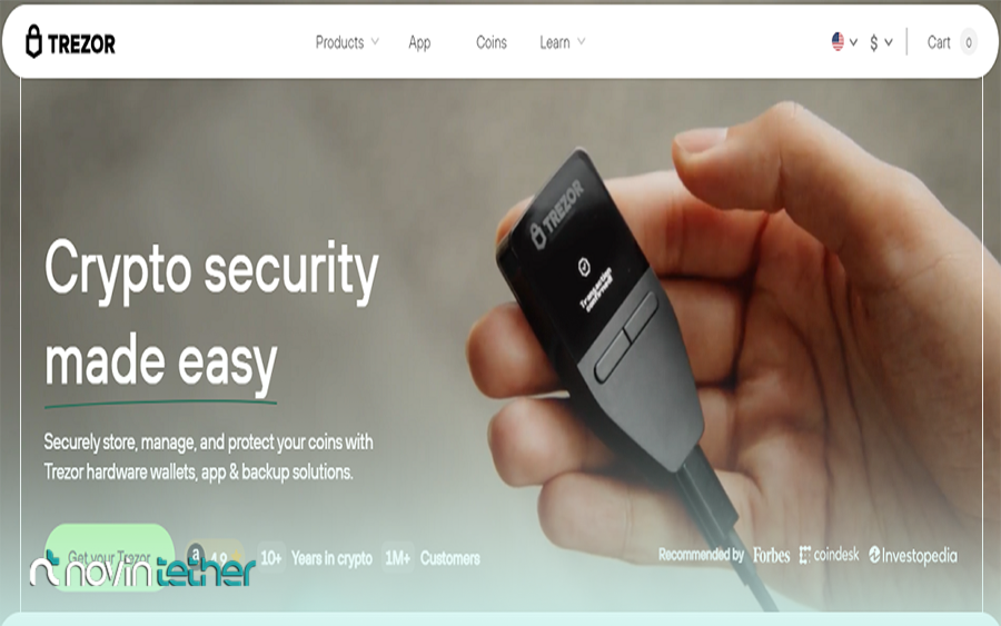 1.کیف پول سخت افزاری ترزور مدل تی (Trezor Model T)